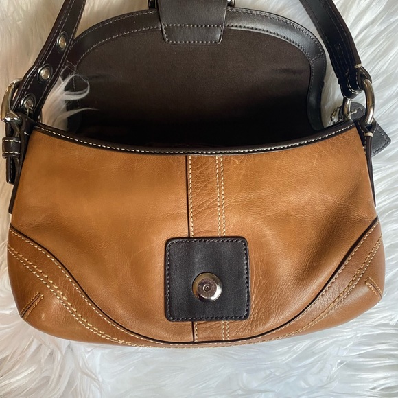 Coach Soho Shoulder Bag Burnish Tan & Brown 2 Tone Leather F10910 Vtg - Picture 8 of 16